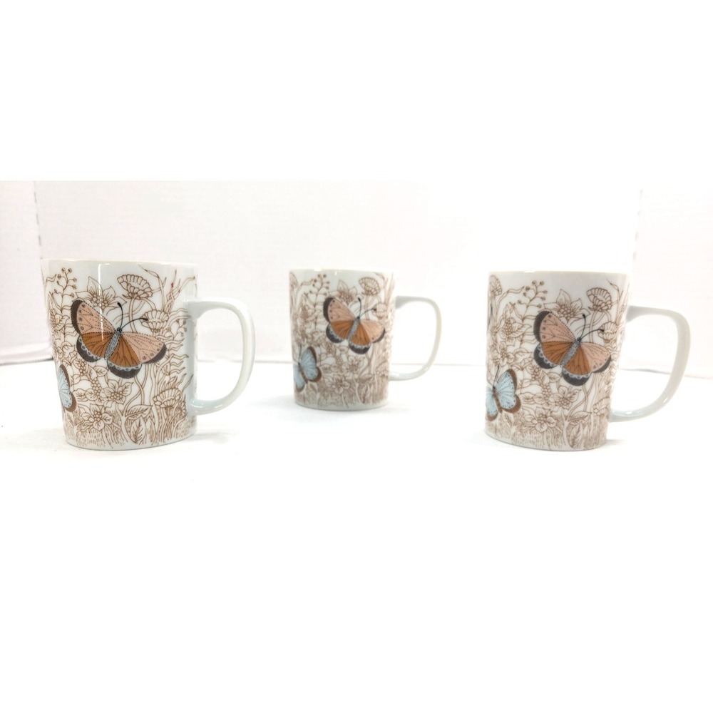 Vintage Fitz And‎ Floyd Variations Coffee Mugs 3 Butterfly 1979 Made in Japan